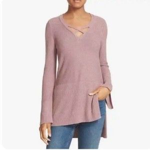 Free People Womens Criss Cross Sweater V Neck Side Slits Mauve Peplum Large